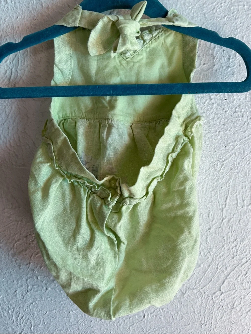 Janie and Jack Linen Vintage Floral halter Romper 6–12 Months Green
